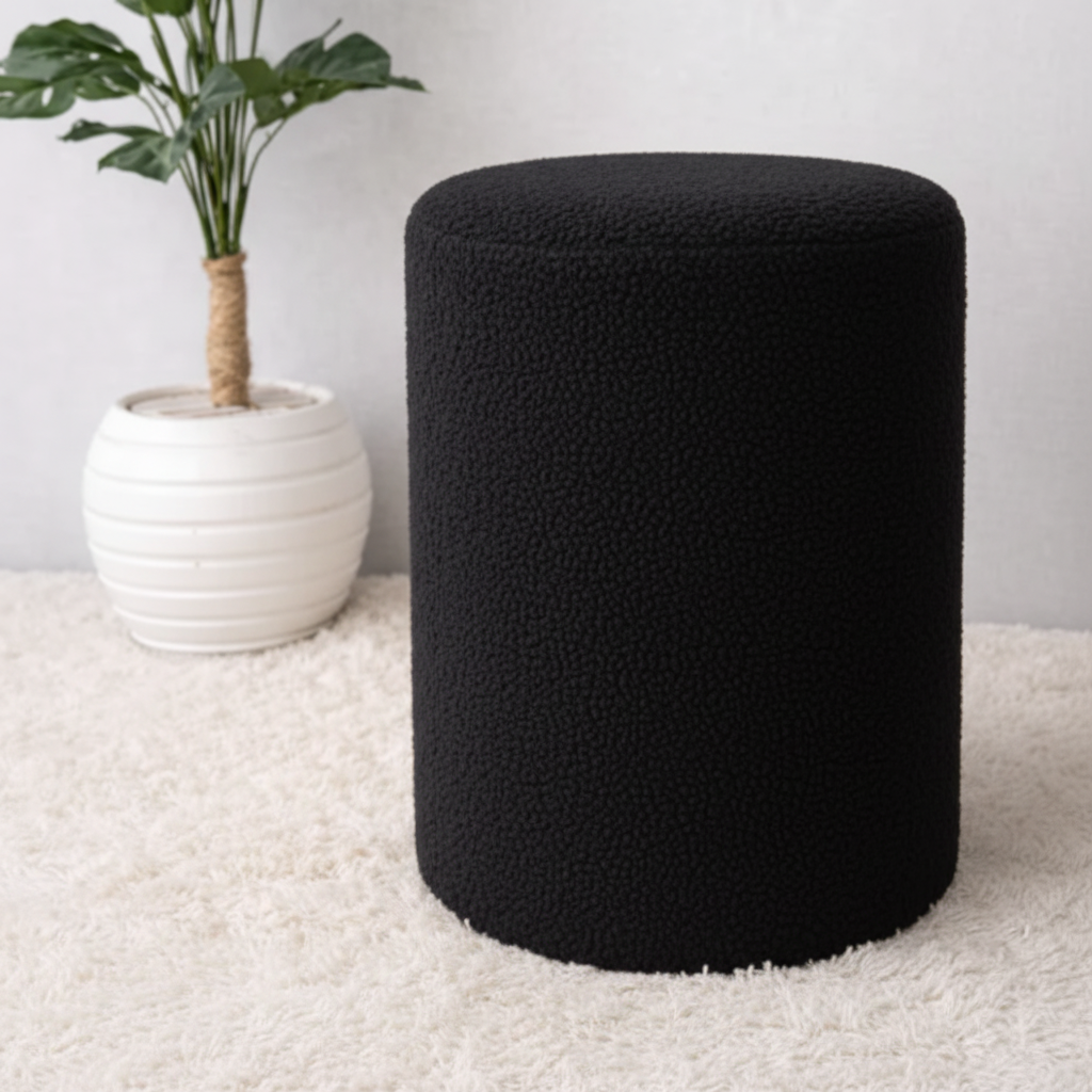 Pouf Bouclette SIENA Noir – Black Edition Minimaliste 50 × 37 cm