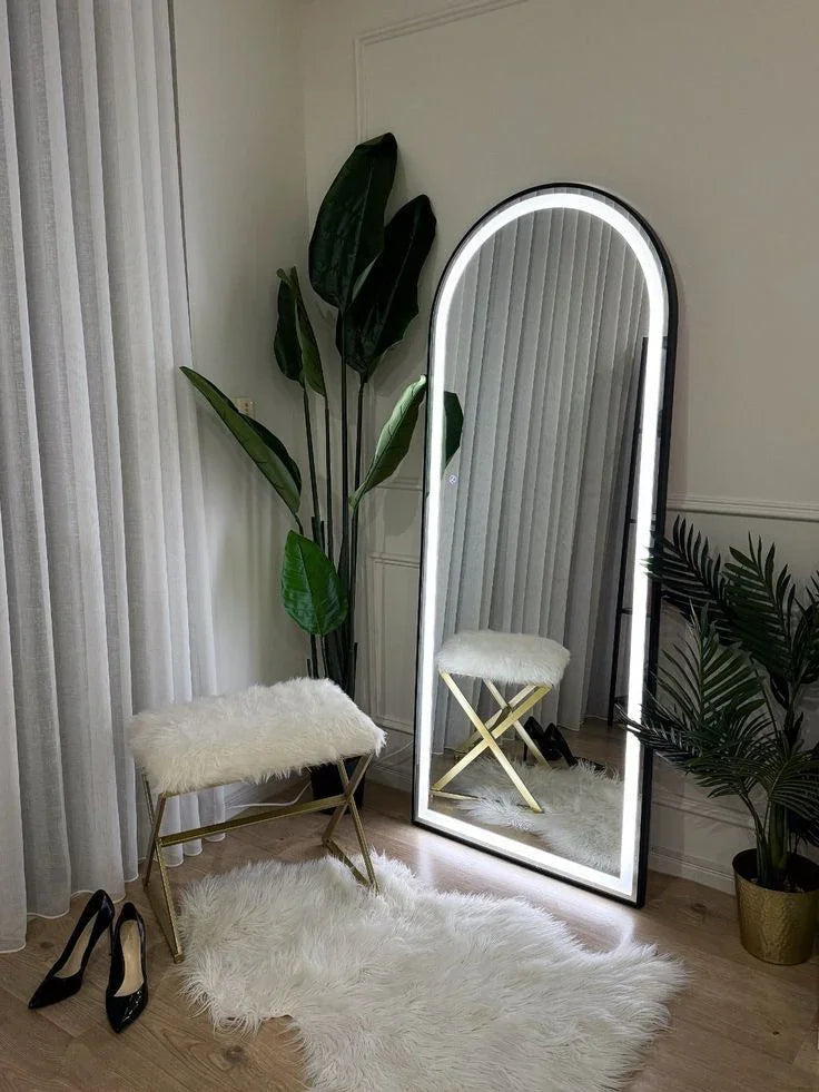 ⭐ Miroir Arqué Intelligent en Métal – LED et Bouton Tactile   ⭐
