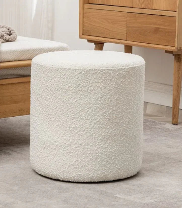 Pouf Design Scandinave – Blanc Bouclette