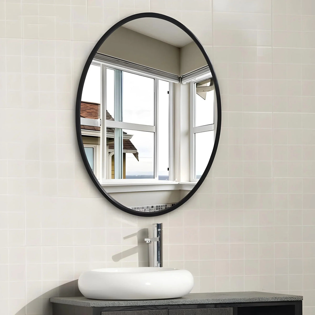 Miroir ovale 80 × 60 cm – cadre métal